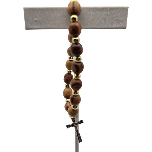 Wooden Beaded Rosary Religious Cross Wrist Bracelet Jerusalem Unisex Catholic - Picture 3 of 5